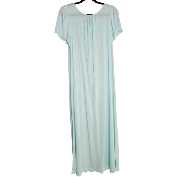 Vintage Shadowline Nightgown Nylon Satin Floral Embroidered Baby Blue M - Picture 2 of 6